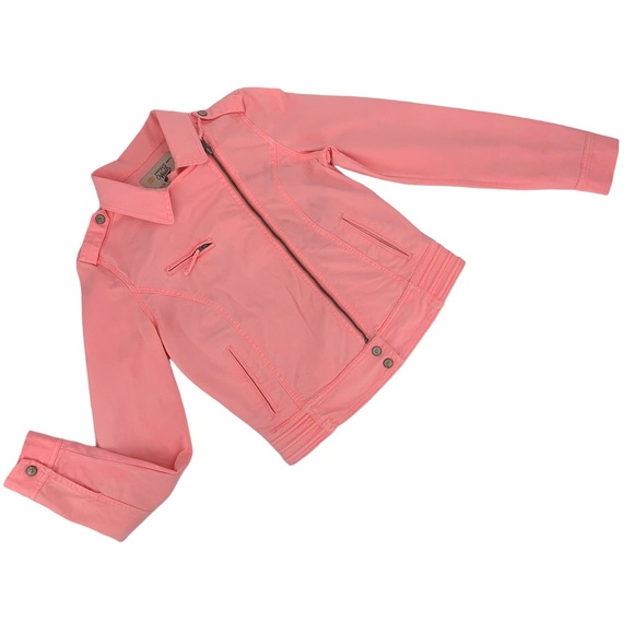 Zara TRF Premium Wash Salmon Pink Moto-Style Lightweight Denim Jacket, Small - Picture 1 of 16